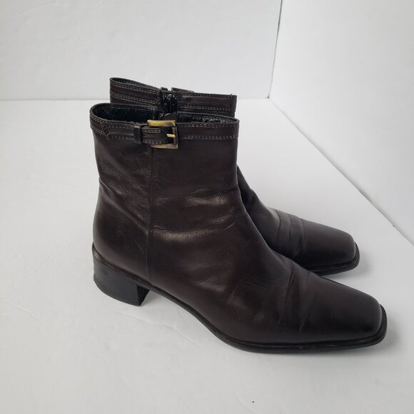 Sante Borella Italian Leather Block Heel Brown Chelsea Ankle Boots - Picture 1 of 12